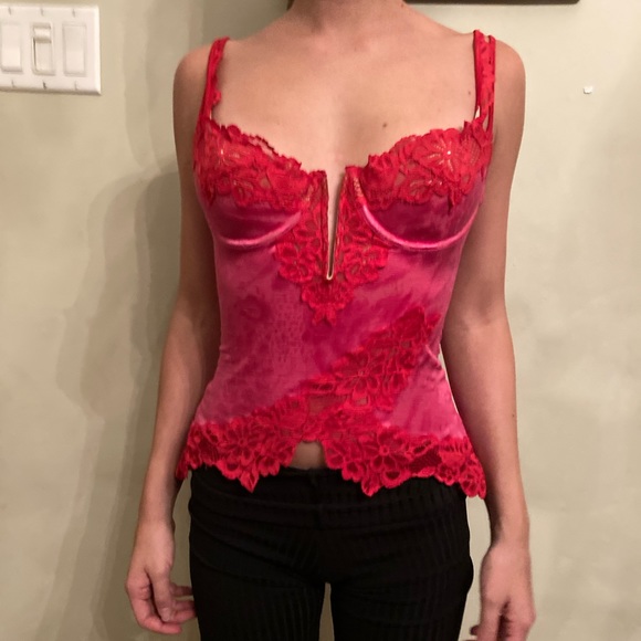 VTG pink n red lacey corset bustier lingerie